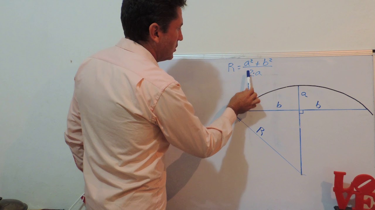 Calcula el radio del círculo en la figura con el arco de la puerta de entrada.