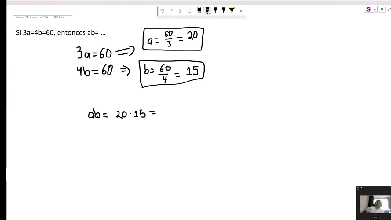 Cálculo de ab cuando 3a=4b=60