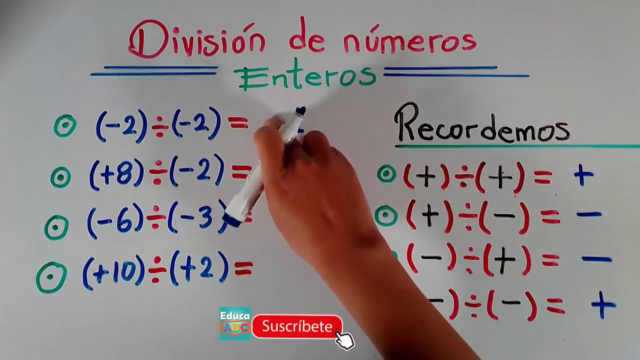 Ejemplos de división de números enteros positivos y negativos