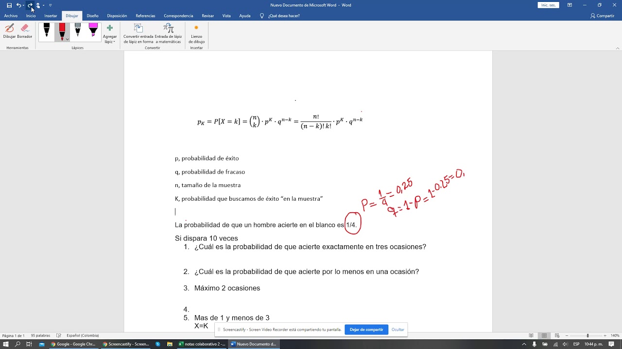 La probabilidad de que un hombre acierte en el blanco es de 1/4 si dispara 10 veces