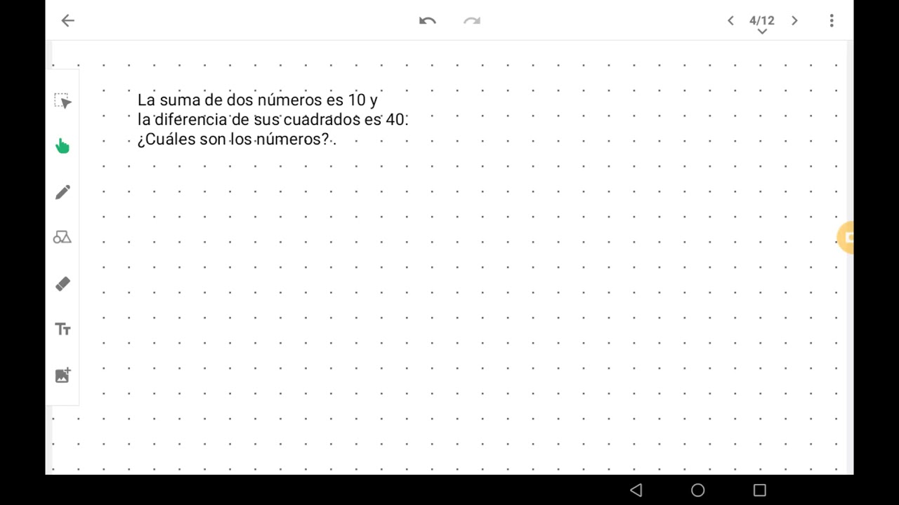 Suma de dos números igual a 10 y diferencia de sus cuadrados igual a 40