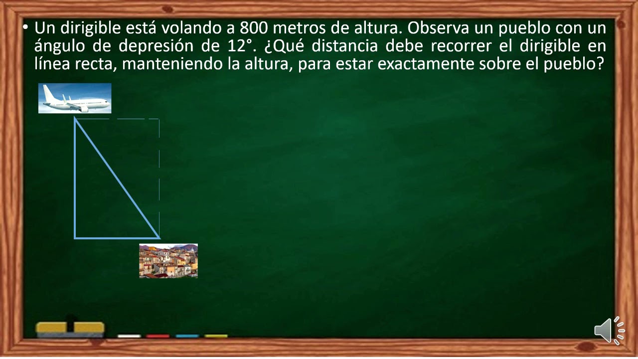 Avistamiento desde un dirigible a 800 m de altura revela un pueblo con ángulo de depresión de 12