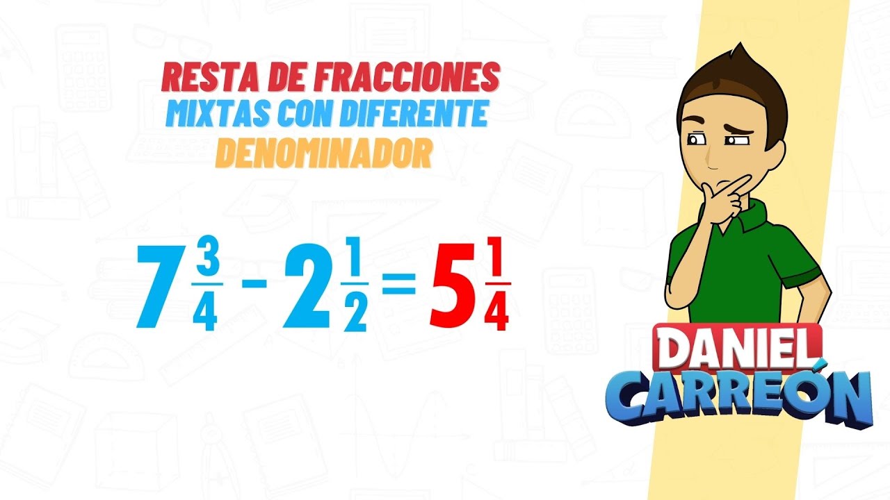 Operación de resta de fracciones mixtas con denominadores distintos